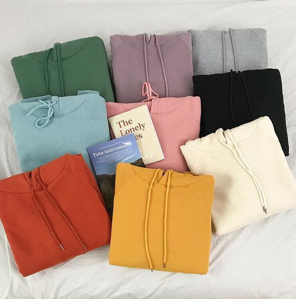 

women sweater candy color thickening plus velvet loose lazy pullover hoodies sweater drop shipping high quality, White;black