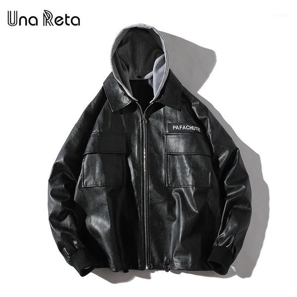 

una reta pu leather jacket men new autumn zipper streetwear jackets male fashion letter pockets black coat hip hop jacket1