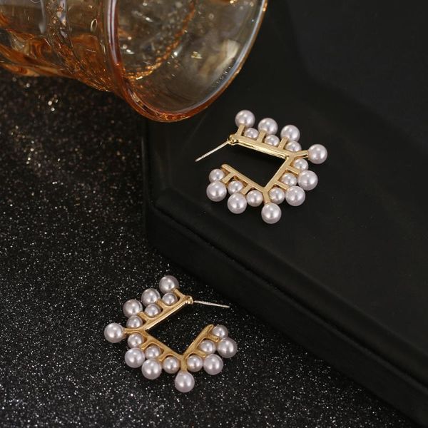 

ifmia new hoop earrings women's vintage geometric sweet bridal earrings for women fashion circle pearl jewelry gifts, Golden;silver