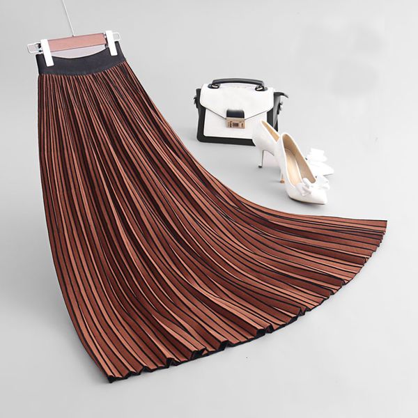 

2021 new autumn knitted high waist thick winter long skirts saia female women pleated skirt xscq, Black