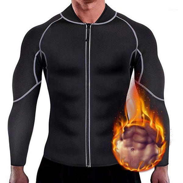 

2020 men's neoprene sauna long sleeves fitness thermo shapewear high compression training sweat jacket1, Black;brown