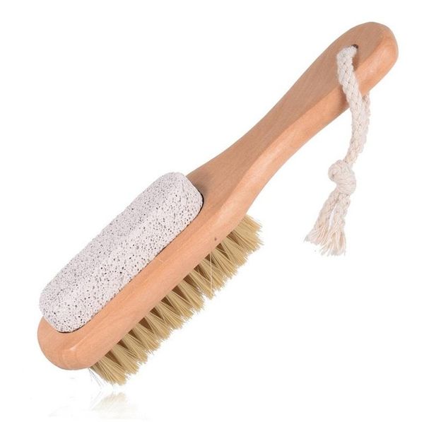 

wooden handle bristle brushes foot grinding stone rubbing board cleaning brush including hanging rope home shower gadgets 3 6sm g2