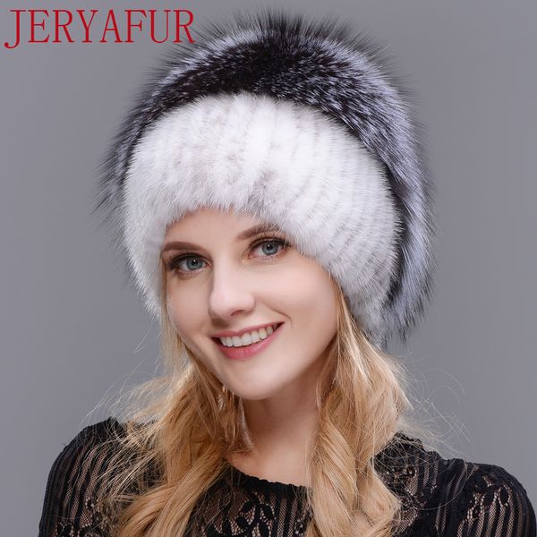 

jeryafur россии вязать шапка нового списка норки и лис шляпы реальных меховой шапки шапка шляпы женщина зима лыжного защитный колпачок ухо б, Blue;gray