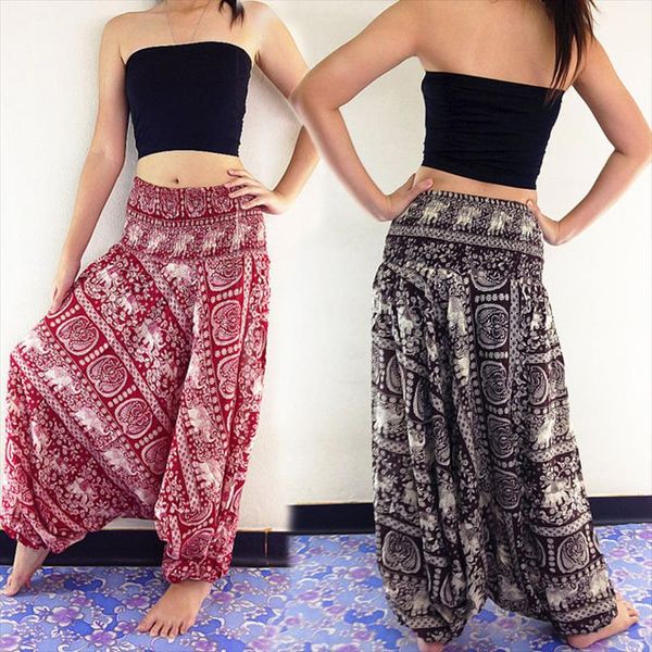 

new fashion women chiffon boho beach gypsy hippie women harem pants trousers stylish womens floral print loose long pants, Black