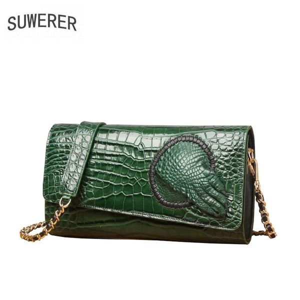 

suwerer 2020 new women genuine leather handbags famous brands embossing fashion chain cowhide bag women leather shoulder bag