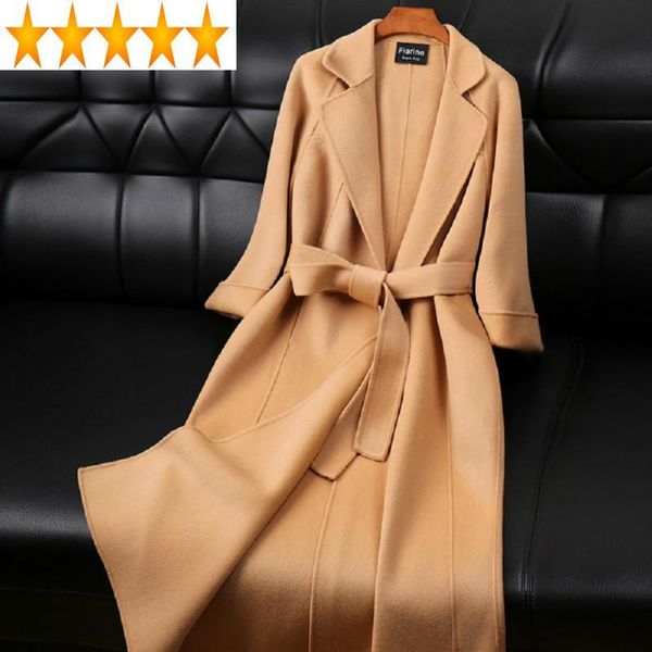 

style wool long korean coat women autumn cashmere female jacket coats fashion outwear manteau femme 2021, Black