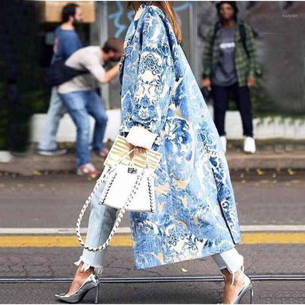 

2020 women autumn winter vintage slim floral print plus size cardigan long coat chinese national style trench outerwear#g301, Tan;black