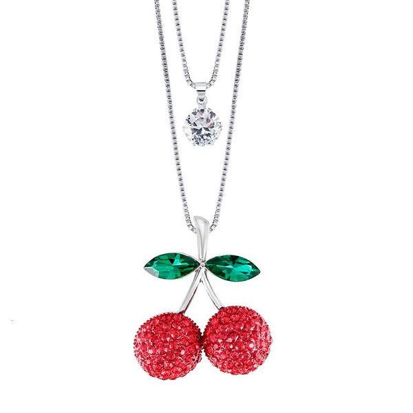 

fashion silver sweater chain necklaces for women boho crystal cherry long necklaces & pendants female kolye jewelry gift 2020