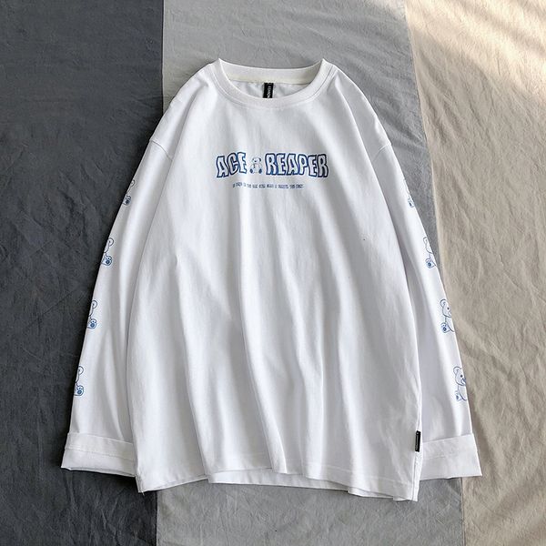 

2021 new privathinker harajuku print spring men tshirts 3 colors casual long sleeve male tees korean oversize men's t-shirts odvq, White;black