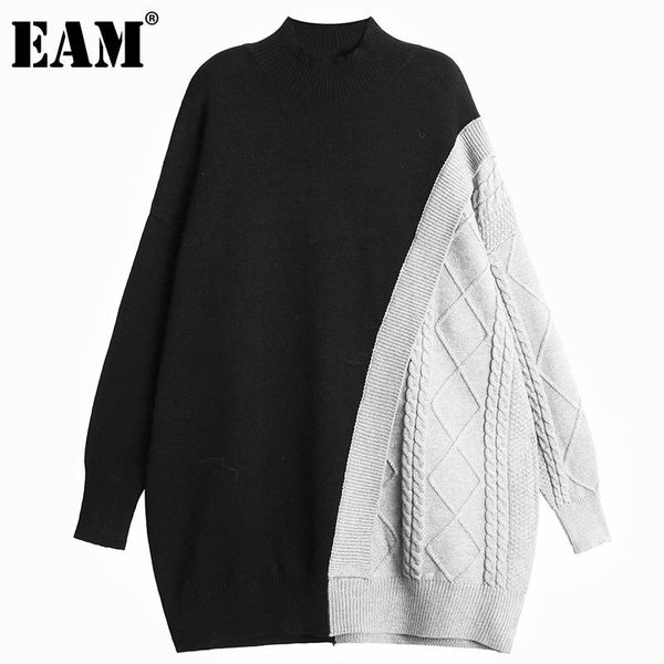 

eam] big size twist knitting sweater loose half high collar long sleeve women pullovers new fashion autumn winter 2021 1dd3826, White;black