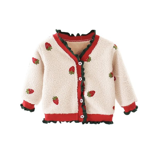 

spring autumn children girls jackets thicken sweater strawberry print kids coat outerwear jacket baby girl clothes 1029, Blue;gray