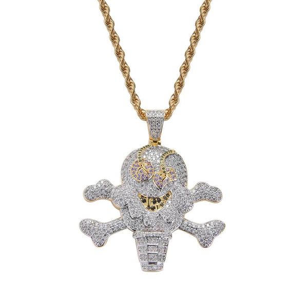 

pendant necklaces hip hop jewelry 18k gold plated zirconia simulated diamond iced out chain pirate cream necklace for men charm gifts, Silver