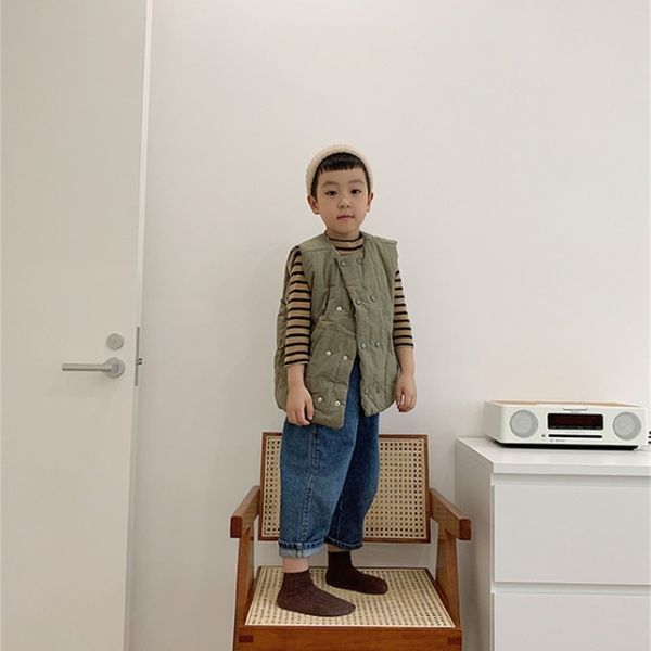 

korean style boys and girls solid color cotton quilted waistcoats 2-7 years kids casual soft all-match vests lj201130, Camo