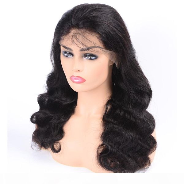 

body waves fake scalp lace wigs unprocessed brazilian virgin hair frontal 13x6 front lace human hair wig lacefront pre plucked bleached knot, Black;brown