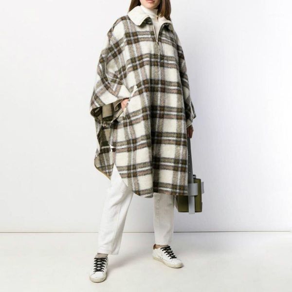 

woman wool long coat grey check gabriel cape coat plaid gabrion blanket cape gaston blancket isabel women1, Black