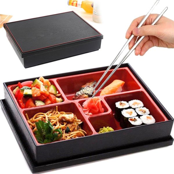 

office picnic portable durable lunch bento box abs school safe rice food containers 5-section japanese style sushi catering c0125