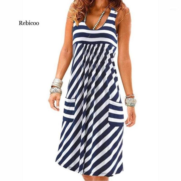 

casual dresses fashion striped dress large size summer loose simple sleeveless women's clothing1, Black;gray