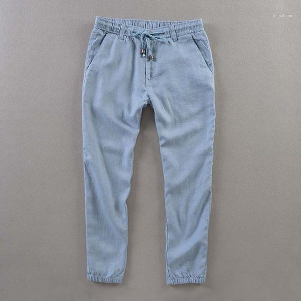 

men's pants men's summer casual natural 100%linen trousers white linen elastic waist straight joggers pants1, Black