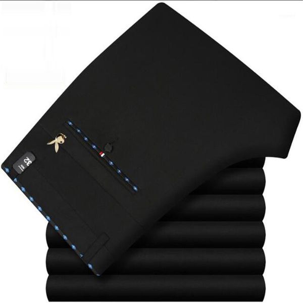 

2020 men's autumn fashion business casual long pants cotton suit pants male elastic straight formal trousers plus size 28-401, Black