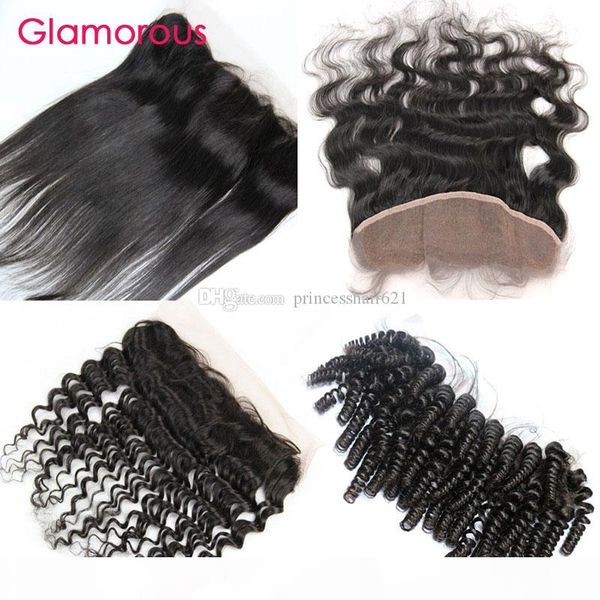 

glamorous lace frontal closure brazilian body wave straight deep wave curly 13x4 ear to ear lace frontal part closure 1piece ship, Black