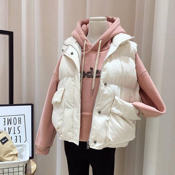 

zqlz sleeveless coat female winter jacket women 2020 new casual loose down cotton overcoat warm plus size vest coats mujer, Black;white