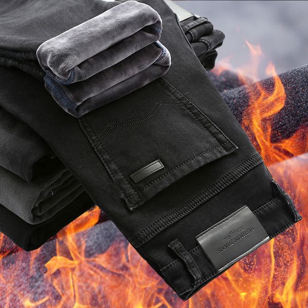 

2020 fast winter warm breeze pants from men trecho elasitc straight line classic black jeans regular fit plus size elno, Blue