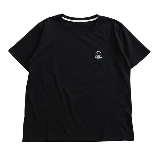 

sijunzixia new embroidery series half sleeve korean version smiling face loose large short cotton elastic cottont-shirt elastic cotton sleev, White