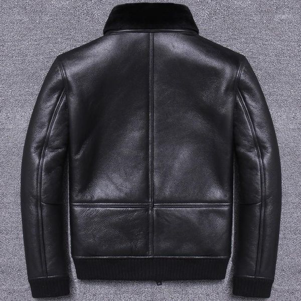 

luxury sheep shearing mens genuine leather jackets winter warm smart casual rib hem slim fit plus size thick coats1, Black