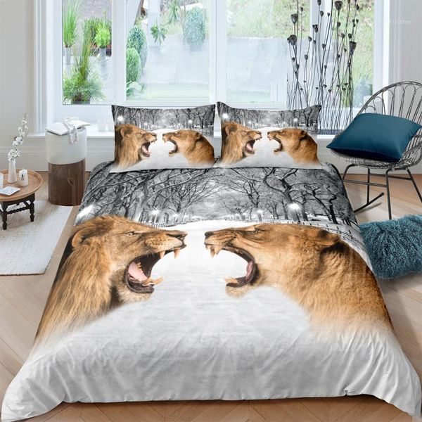 

3d animal duvet cover sets bedding set bedding bag pillow shams king  full double size lion and leopard custom sets1