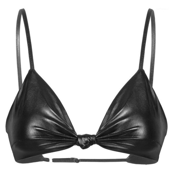 

women shiny metallic bra clubwear swiming suit adjustable straps deep v neck front knot non-padded wire-bikini bra, Red;black