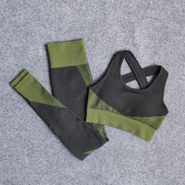 

seamless 2 pcs women yoga set gym clothing fitness leggings+bra suit women bra tracksuit wear c0123, Gray