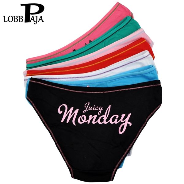 Lobbpaja lote 7 pçs mulher underwear algodão dia dos dias de semana letra impressa sexy senhoras calcinhas cuecas intimates lingerie knickers mulheres 201112