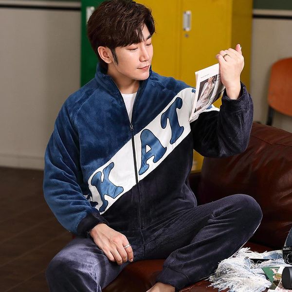 

pajamas men's winter coral fleece thickened plus fleece warm flannel home service suit pijama invierno hombre sommeil 2020, Black;brown