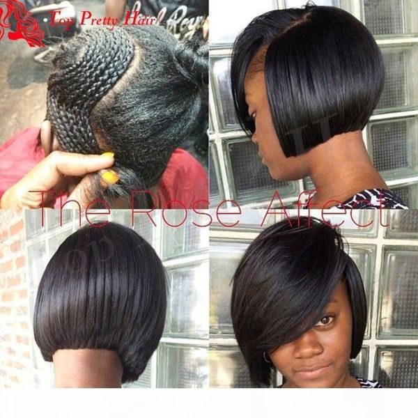 

lace front wig bob african american human hair wigs with bangs full lace real human hair short bob lace wig with bangs, Black;brown