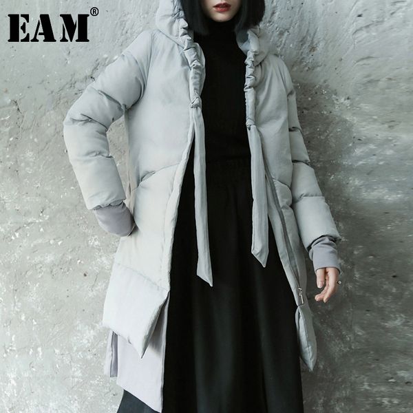 

[eam] hooded drawstring big size cotton-padded coat long sleeve loose fit women parkas fashion new spring autumn le875 201109, Black