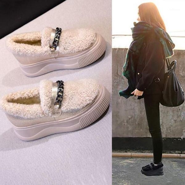 

winter autumn women's casual fur shoes cute trending fluffy furry slip-on sneakers ladies plush platform womens platform heels1, Black