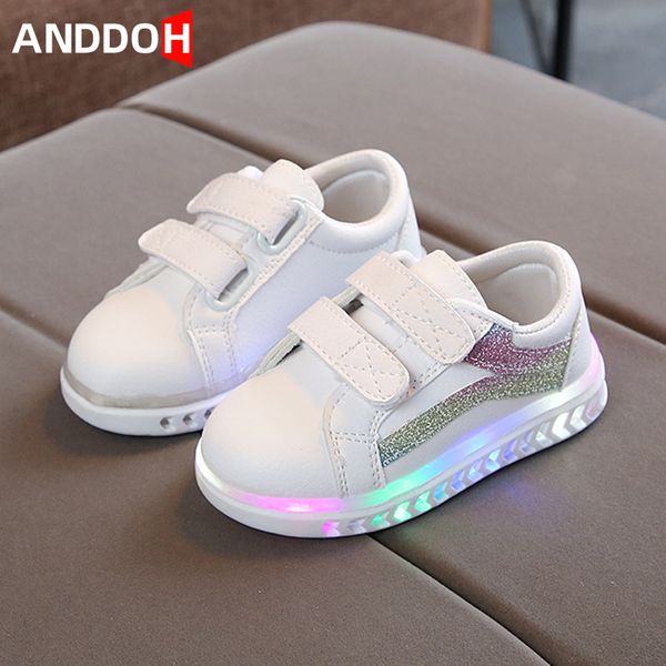 

size 21-30 children with breathable girls anti-slippery luminous shoes boys led light up baby glowing sneakers, Black;red