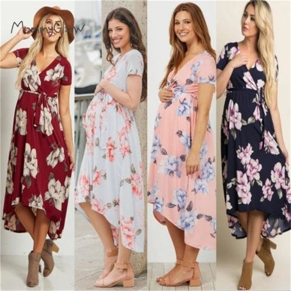 Mulheres Grávidas Florais Longo Maxi Vestidos De Maternidade Photo Photo Photo Tiro Vestuário Gravidez Verão Praia Sundress 2020 Novo LJ201123