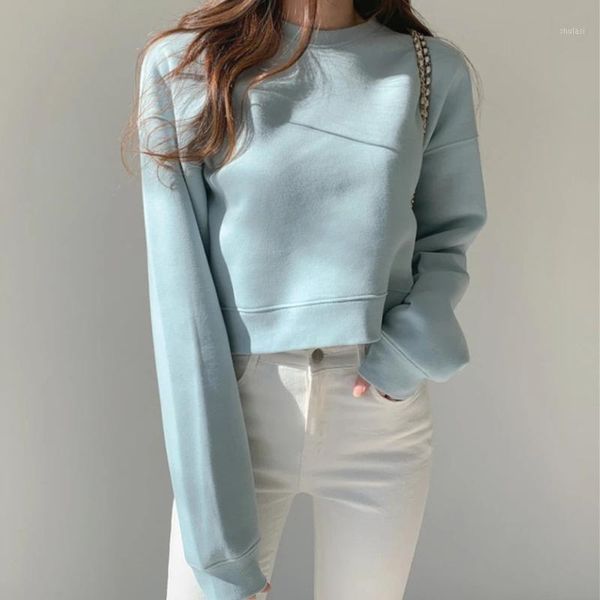 

solid hooded crop women short sweatshirt long sleevewomen hoodies autumn spring fashion female clothes1, Black