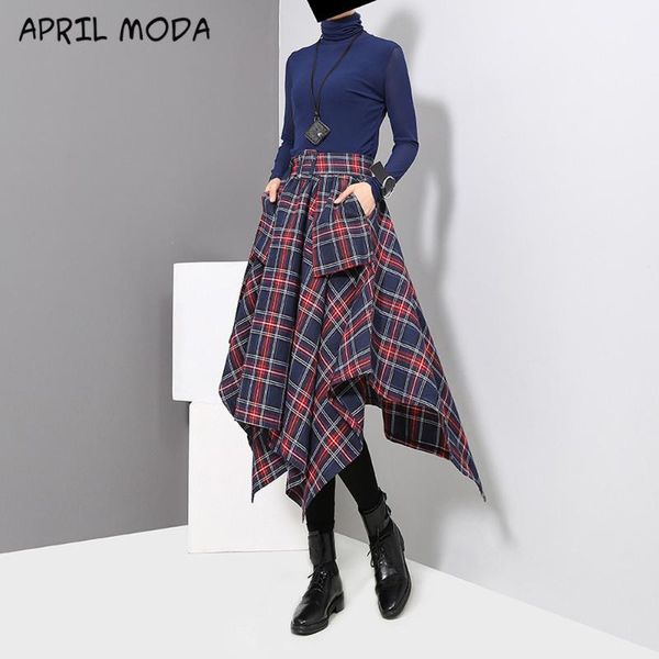 

vintage skirts high waist red plaid split joitn loose big hem half-body skirts women fashion tide all-match 2020 new autumn, Black