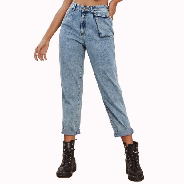 

2021 new high waist brim the women of vintage blue woman's casual pants total length in straight line boyfriend jeans p1511 ze22, Black;white