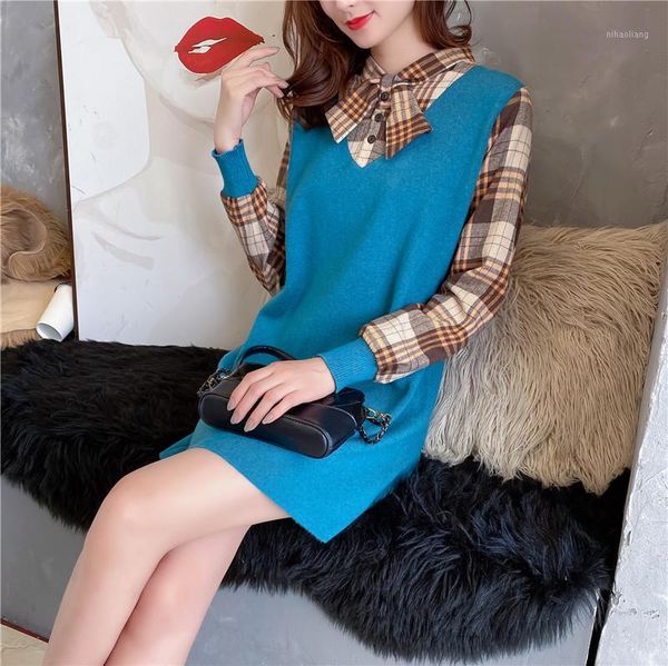 

9479 actual p of new plaid bow dress sweater 60 -- shelf 1, row 6, floor 11, Black;white