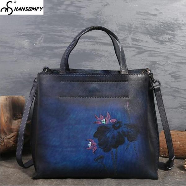 

women shoulder bags leather handbag female large-capacity handmade bag messenger bag new retro original 2020 first layer leather