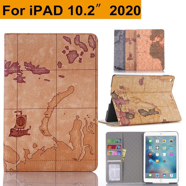 Weltkarte Druck Tablet Hülle für Apple iPad 10,2 Zoll 2020 Tablet Luxus Schutzhülle Stand Cover mit 3 Farben