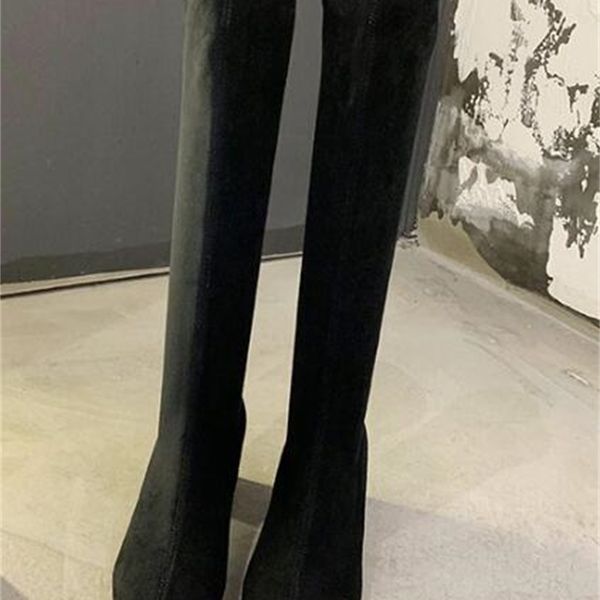 

new fashions 2021 spring stretch thin women's black woman's knee-high boots 9wf7