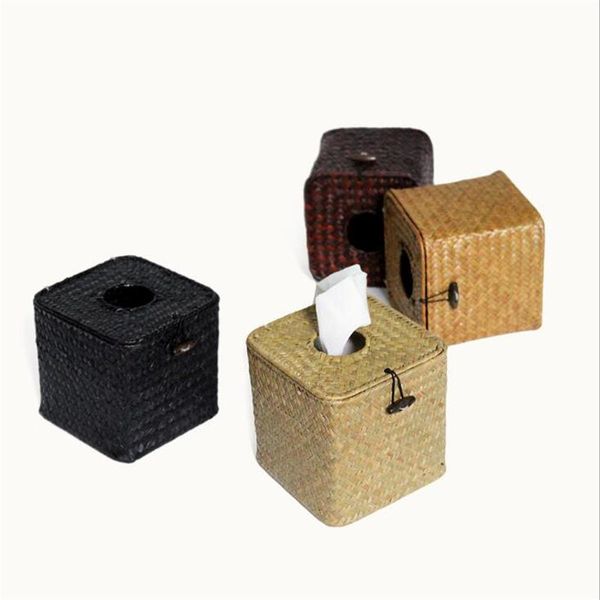 

pastoral style straw tissue box napkin holder paper tissue holders car boxes retro rattan table decorative accessoriess