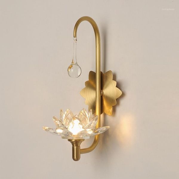 

wall lamp luxury living room crystal bedside lotus led mount lighting corridor aisle sconce g9 light1