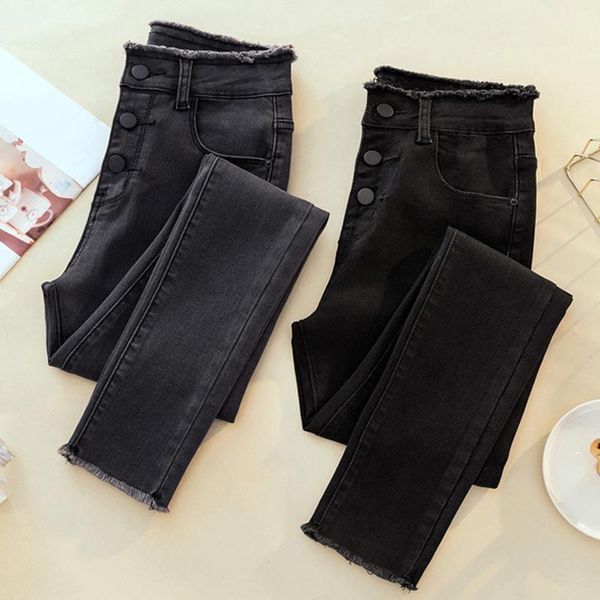

black high waist boyfriend jeans girls slim fit stretch skinny denim pants casual trousers women pencil pants, Blue