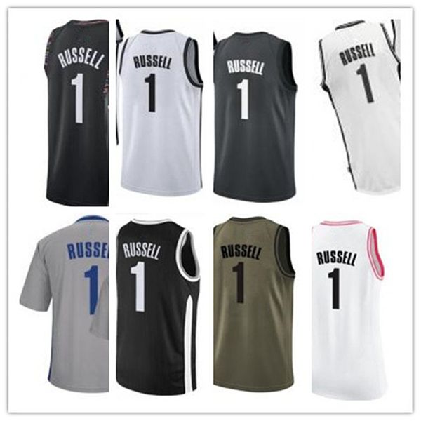 

custom 2020 net style jerseys black white green army green 1 d'angelo russell basketball jersey, Black;red