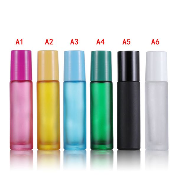 

10ml essential oil bottle rainbow roll-on bottle with matte cap frosted bottle with color cap sale